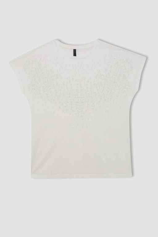 Футболка с коротким рукавом с круглым вырезом и принтом - Defacto фото 6