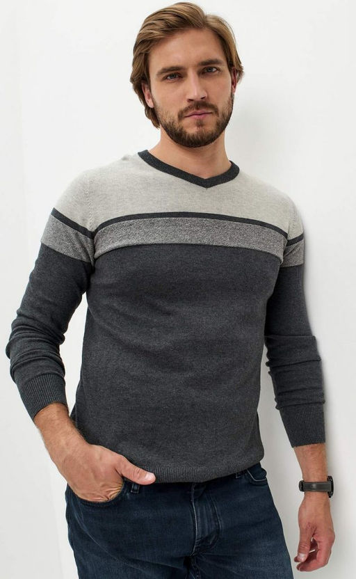 Пуловер мужской с V-образным вырезом F021-15-1723 d.grey - Fine joyce фото 2