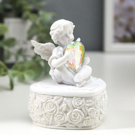 Фигурка - шкатулка для украшений Белоснежный ангел с переливающимся сердцем, 8?6.5?5.4 см