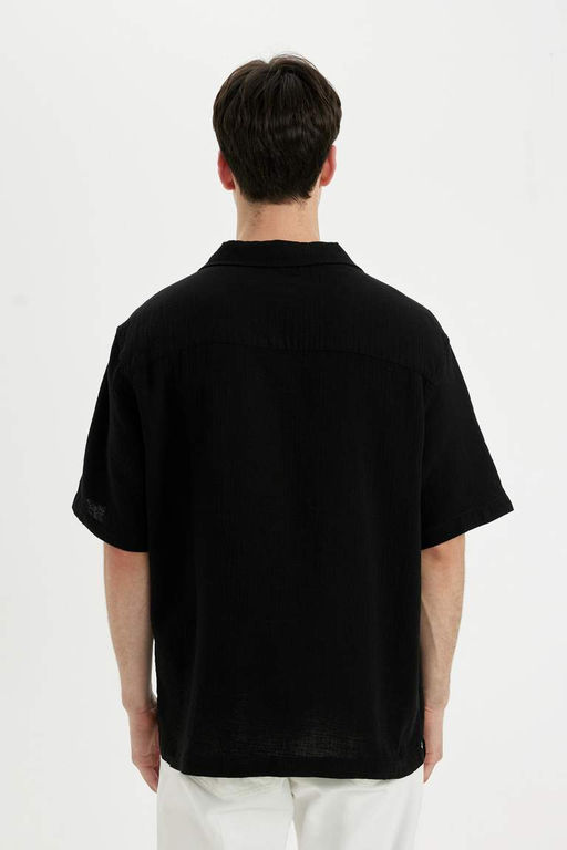 Хлопковая рубашка с короткими рукавами и воротником-поло Relax Fit - Defacto фото 9