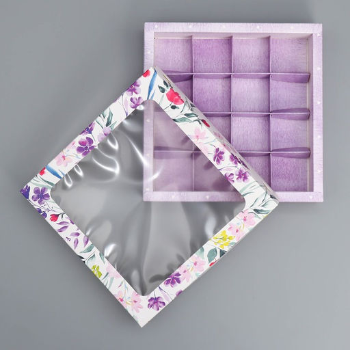 Цена за 5 шт. Коробка для конфет, кондитерская упаковка, 16 ячеек От всего сердца, 18.9?18.9?3.8 см