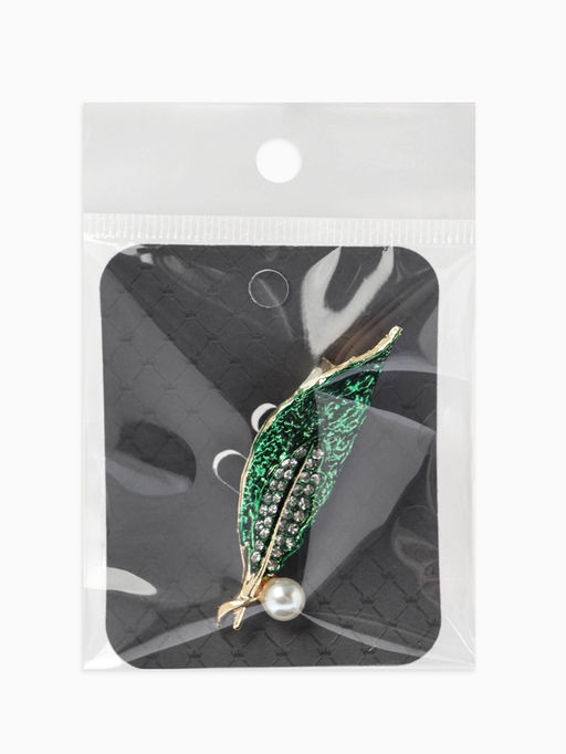 Брошь «Лист» жемчуг, стразы, цвет зелёный в золоте