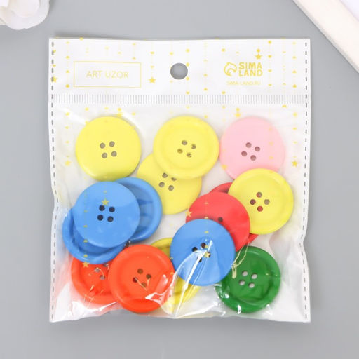 Цена за 2 шт. Пуговицы дерево для творчества 4 прокола «Простые», набор 15 шт., 3×3 см