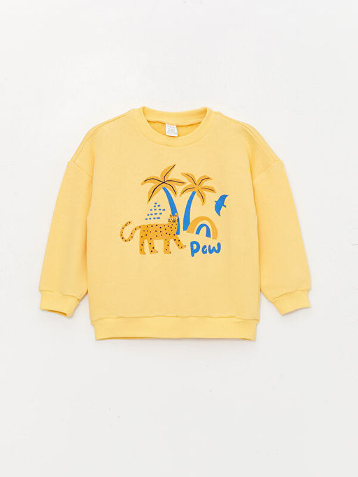 Bisiklet Yaka Uzun Kollu Bask?l? Erkek Bebek Sweatshirt