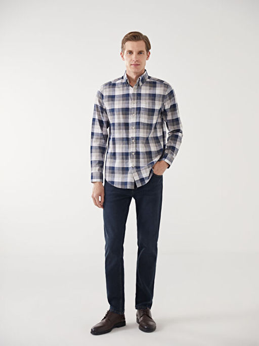 Regular Fit Uzun Kollu Ekose Poplin Erkek G?mlek