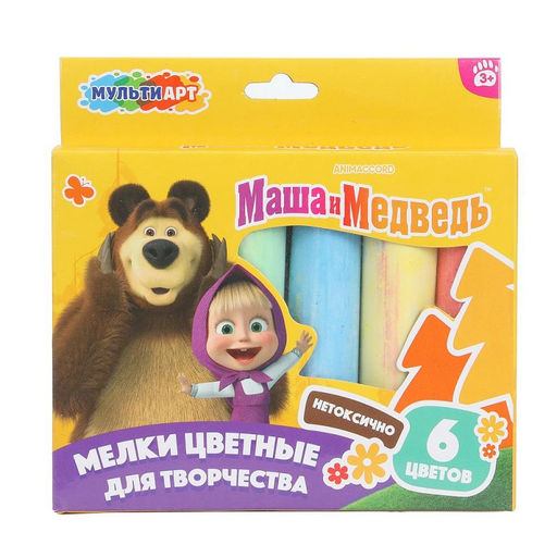 Мульти Арт. Мелки асфальтовые "Маша и Медведь" 6 цв., в кор. арт.MEL6-127106