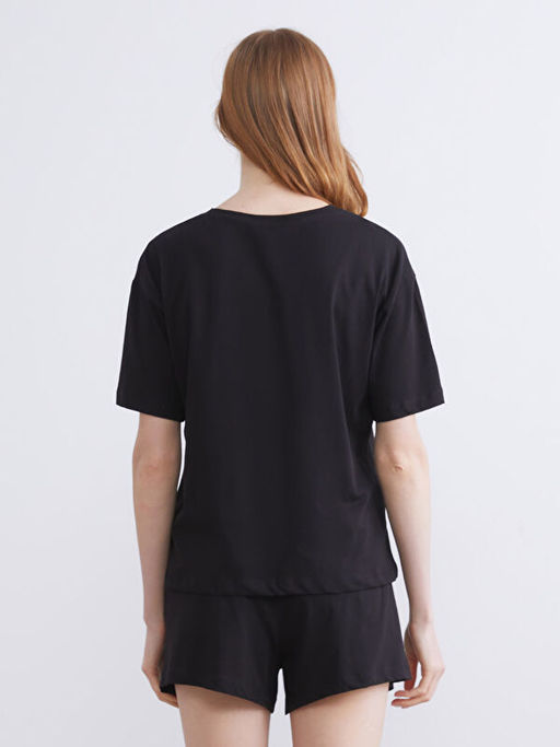 Bisiklet Yaka Bask?l? Kad?n Pijama ?st?