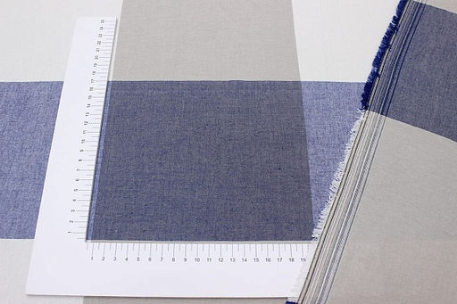 Вареный (стираный) хлопок Крупная клетка цв.синий/бежевый, ш.2.50м, хлопок-100%, 115гр/м.кв - Купава фото 3