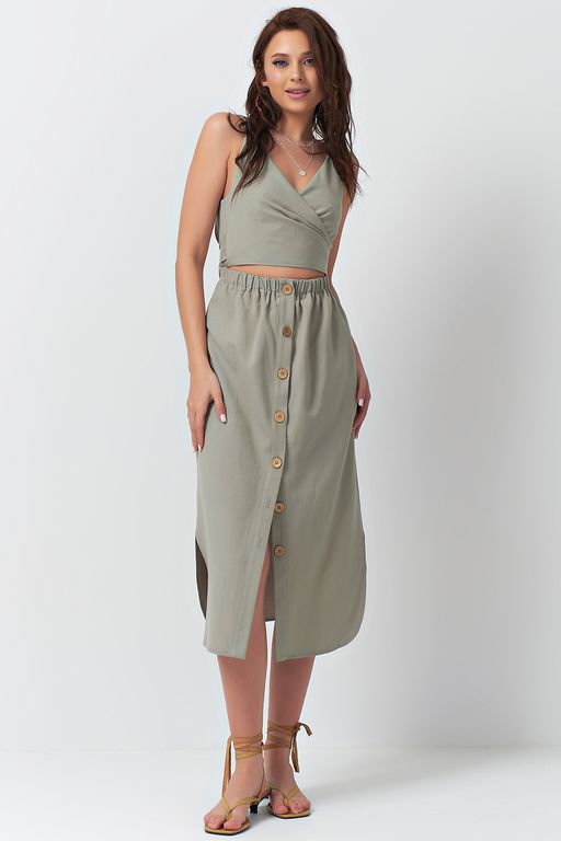 Хлопковое платье с отрезной талией хаки