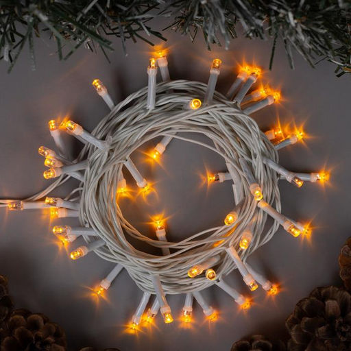 Гирлянда Нить 5 м, IP20, белая нить, 50 LED, 8 режимов, 220 В, свечение жёлтое