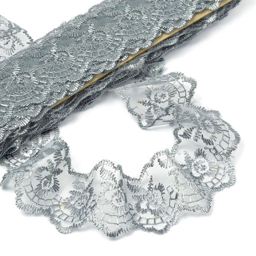 Кружево капрон KRUZHEVO арт.TBS.30010 шир.45мм цв.180 (3) серый уп.9,14м