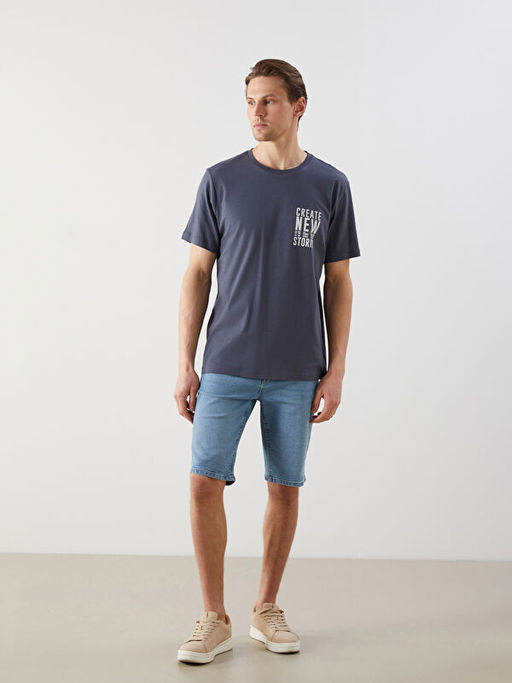 Bisiklet Yaka K?sa Kollu Bask?l? Penye Erkek Ti??rt