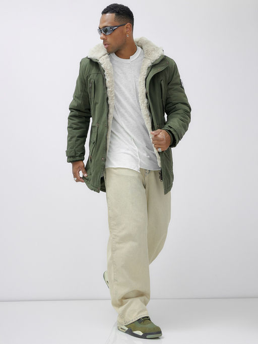 Парка мужская зимняя удлиненная с мехом цвета хаки 2606Kh - Mtforce фото 15