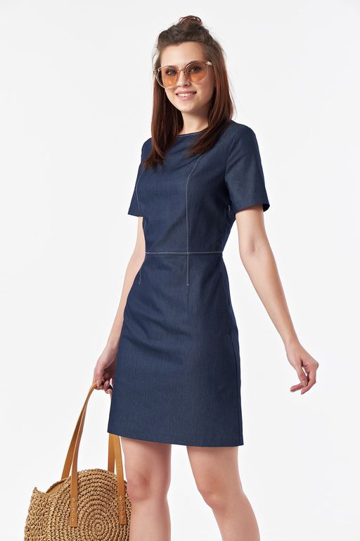 Платье джинсовое с вырезом на спине темно-синее - Fly фото 3