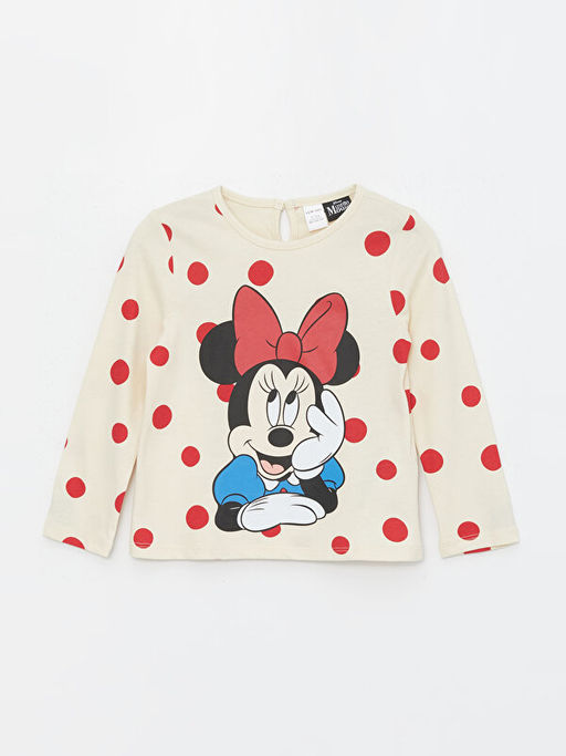 Bisiklet Yaka Uzun Kollu Minnie Mouse Bask?l? K?z Bebek Ti??rt - Waikiki фото 3