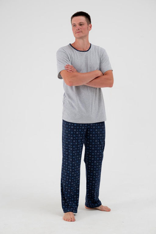 Пижама мужская из футболки с коротким рукавом и брюк из кулирки Генри синий - Амадэль фото 4
