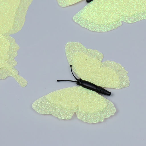 Магнит пластик Бабочки двойные крылья - блеск светло-зелёный набор 12 шт - Simaland фото 2