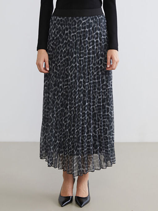 Beli Lastikli Desenli ?ifon Pileli Etek