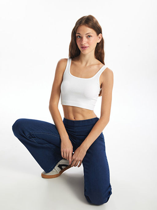 U Yaka Crop Kad?n Sporcu Atleti