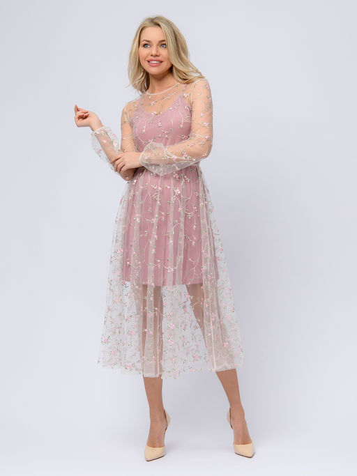 УЦЕНКА. Платье розового цвета длины миди с отделкой из фатина - 1001dress фото 2