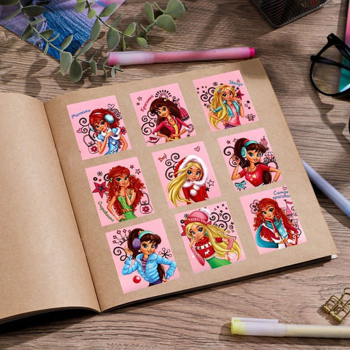 Цена за 10 шт. Наклейки бумажные Подружки, c раскраской на обороте, 11 15,5 см - Арт узор фото 2