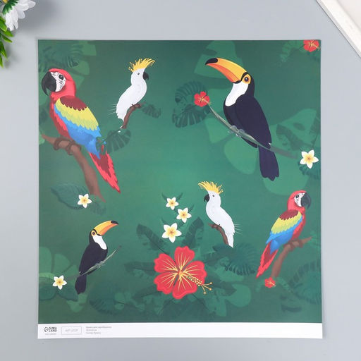 Цена за 5 шт. Бумага для скрапбукинга двусторонняя «Попугаи, фламинго и зебры», плотность 180 г, 30.5×32 см