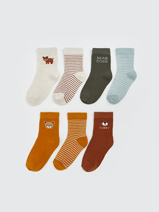 Bask?l? Erkek Bebek Soket ?orap 7li Paket