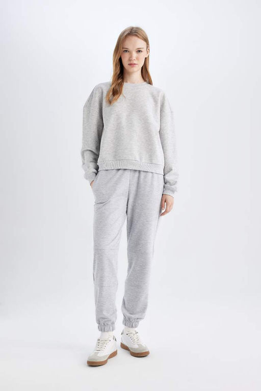 Базовый свитшот из плотной ткани обычного кроя с круглым вырезом - Defacto фото 2