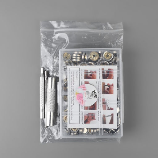 Кнопки установочные, Дельта, d=15 мм, 40 шт., с установщиком, в органайзере, 11.8×8.1×2.3 см, цвет серебряный