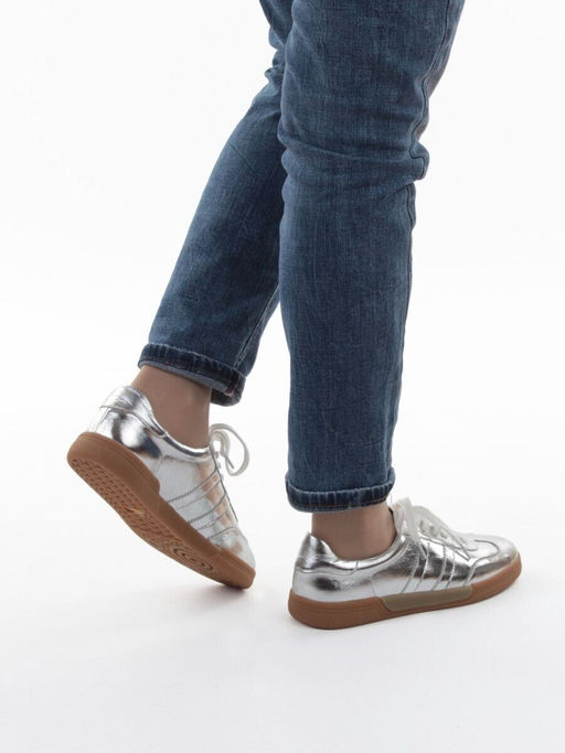 03-B6C-7C GREY/SILVER Кеды женские (натуральная кожа)