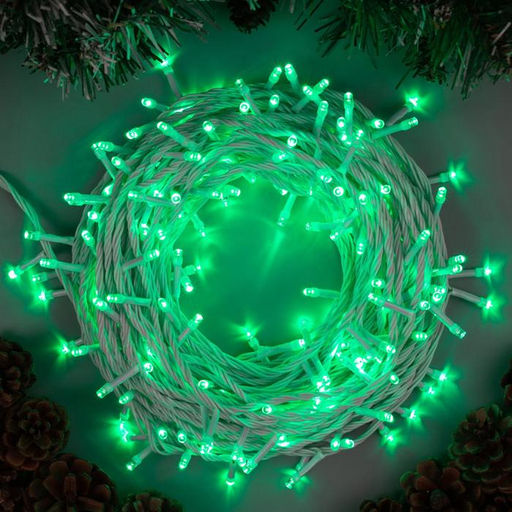 Гирлянда Нить 20 м, IP20, белая нить, 200 LED, свечение зелёное, 8 режимов, 220 В