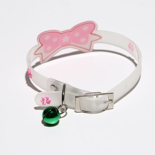 Ошейник Бантик, 28 х 1 см, ОШ 18-24 см, прозрачный/розовый - Пижон фото 2