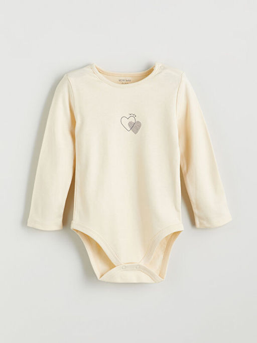 Kalp ve Ay?c?k Bask?l? K?z Uzun Kollu K?z Bebek ??t??tl? Body 2li