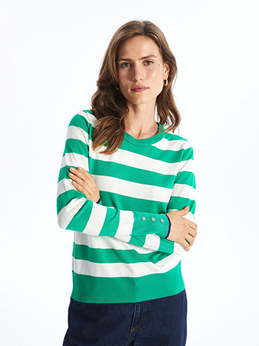 Bisiklet Yaka Renk Bloklu Kad?n Triko Kazak