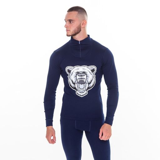 Термобельё мужское НАЧЁС (фуфайка, кальсоны) принт медведь, цвет тёмно-синий, размер 48