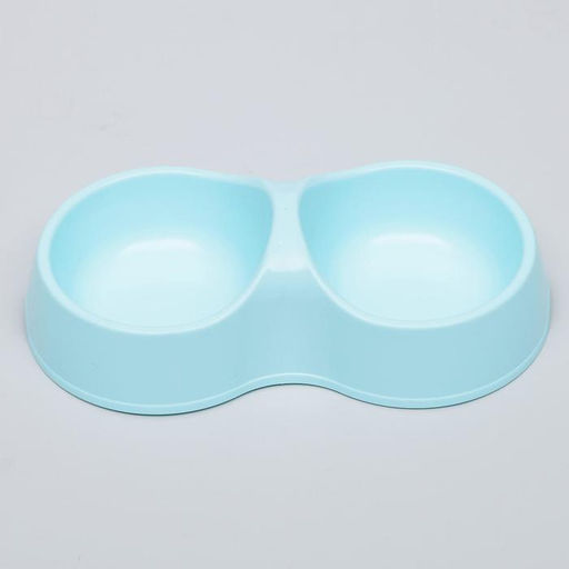 Миска двойная Мур-мяу 22,5 см х 13 см х 6 см, 0,2 л, голубой - Пижон фото 2