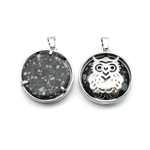 Подвеска Сова 27*27мм с обсидианом снежным имитация