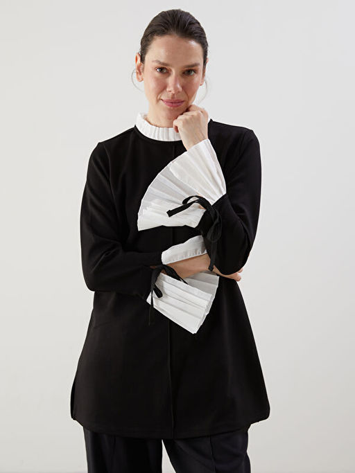 Pileli Kontrast Detayl? Kad?n Tunik