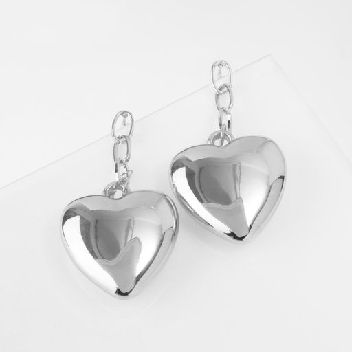 Серьги металл Сердце пленительность, цвет серебро