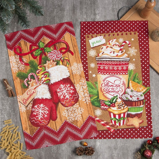 Набор кухонных полотенец Доляна Тепла и уюта 35х60см-2шт, 100% хлопок  фото 9