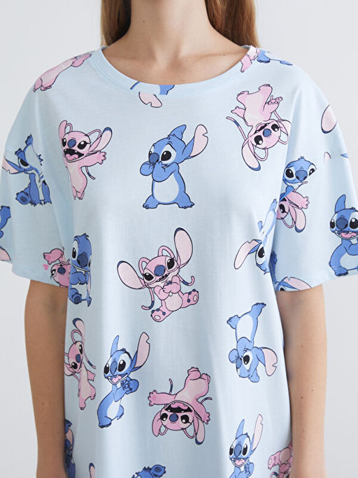 Bisiklet Yaka Stitch Bask?l? Kad?n Gecelik