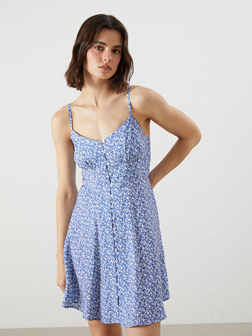 ?i?ekli Belden Oturtmal? Modal Kar???ml? Mini Elbise