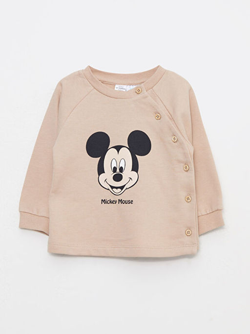 Bisiklet Yaka Uzun Kollu Mickey Mouse Bask?l? Erkek Bebek 2li Tak?m - Waikiki фото 2