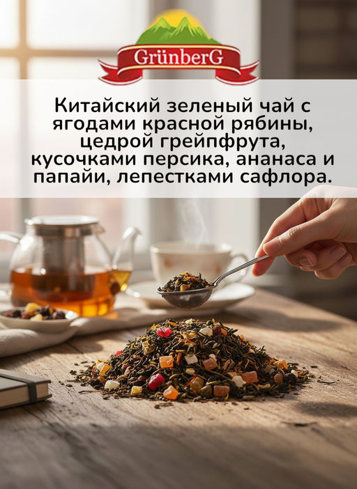 Зеленый ароматизированный чай "GRUNBERG" LITE " Солнечный грейпфрут "