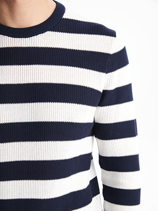 Bisiklet Yaka Uzun Kollu ?izgili Erkek Triko Kazak