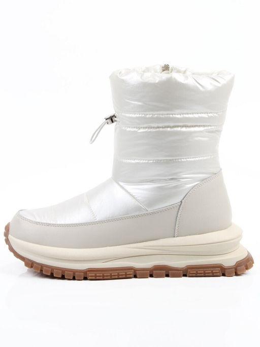 02-WA010-3M LT. BEIGE Сапоги "Дутики" зимние женские (натуральная кожа, курточная ткань, 100% шерсть)