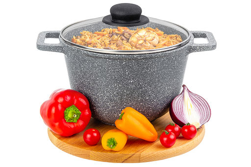 Казан 3 л ГАРМОНИЯ ВКУСА Серый мрамор С КРЫШКОЙ ф20, 28*21,5*18,5 см - Elan gallery фото 3