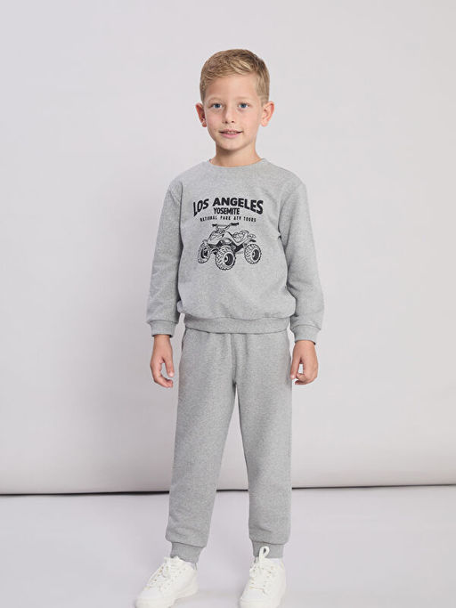 Bask?l? Erkek ?ocuk Sweatshirt ve E?ofman Alt?