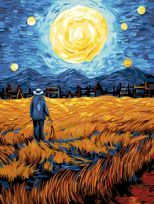 ФРЕЯ PNB/PMC-295 Набор для раскрашивания по номерам ( цветной холст ) 40 х 30 см Звездная ночь над полем