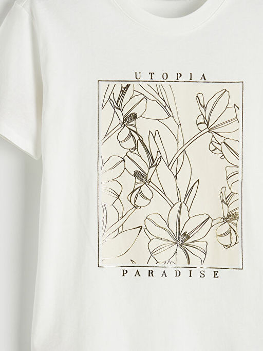 Bisiklet Yaka Bask?l? Kad?n Ti??rt